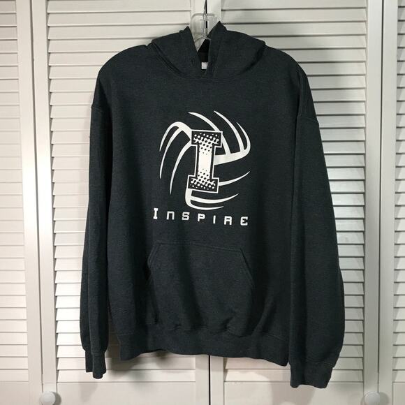 Gildan Gray Inspire Activewear Long Sleeve Hoodie Sweatshirt M - Picture 1 of 8
